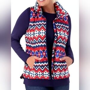 Lands' End Misses' Patterned Puffer Vest  Red, Blue, White NWT Size Small 6-8